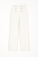 White Elasticated Button Detail Straight Fit Trouser-2