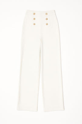 White Elasticated Button Detail Straight Fit Trouser - 0
