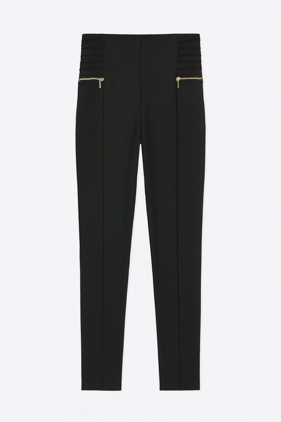 Black Ponti Side Zipper Detail Leggings