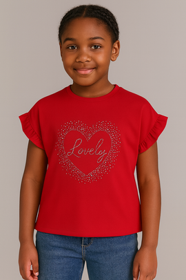 Red Embellished Ruffle Sleeve Top