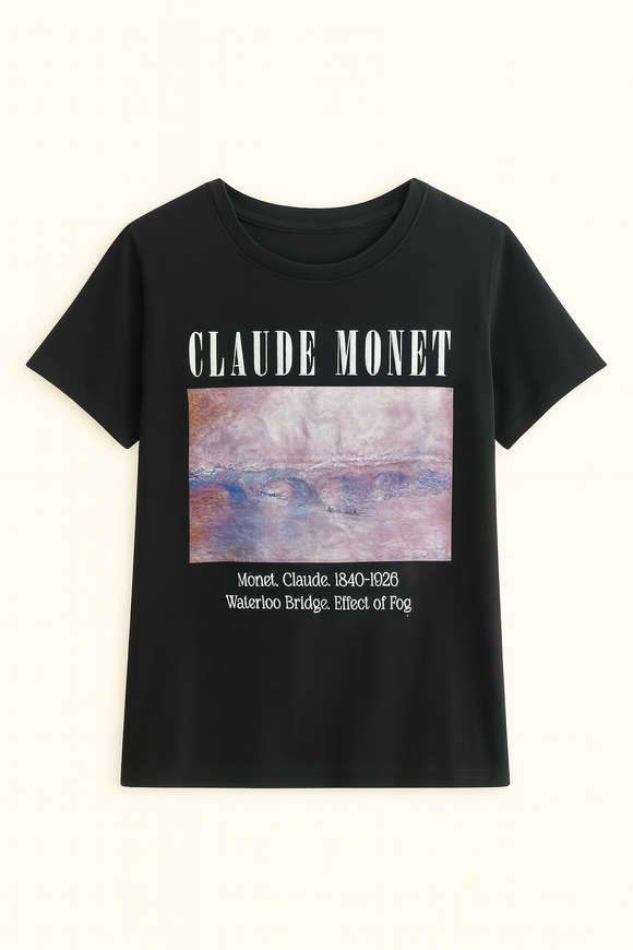 Black Claude Monet Printed T Shirt Black
