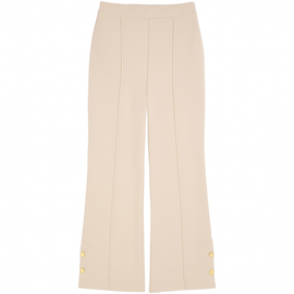 Cream Wide Leg Trousers With Button Detail - 0