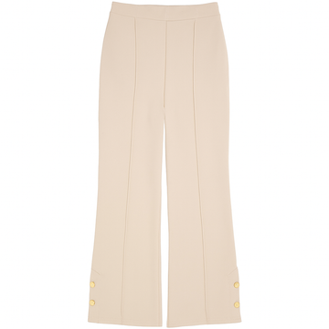 Cream Wide Leg Trousers With Button Detail - 0