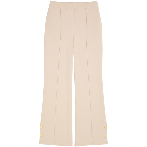 Cream Wide Leg Trousers With Button Detail