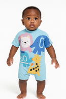 Blue Fish Print Rash Guard And Swim Shorts-1