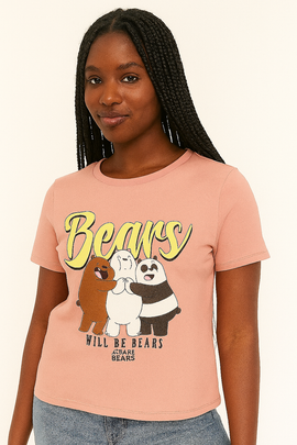 Pink We Bare Bears Printed T Shirt Pale