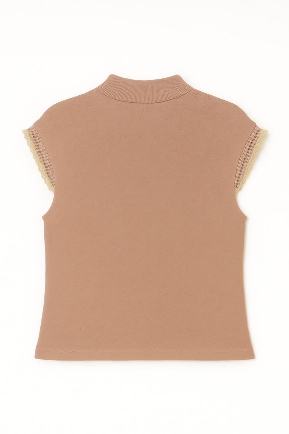 Lurex Lace Trim Top Pale Pink