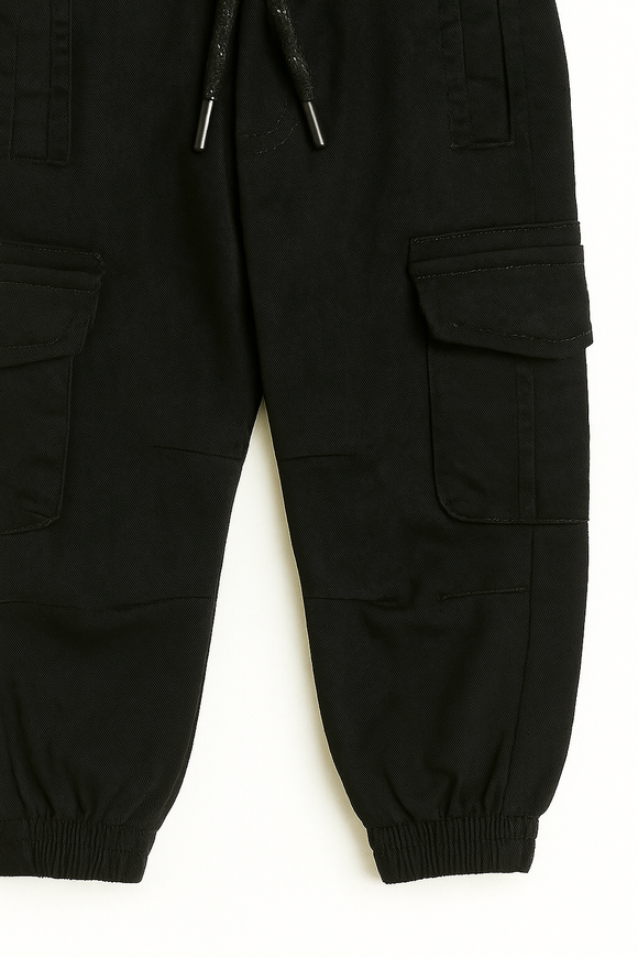 Black Cargo Pocket Ealsticated Waist Jogger Black