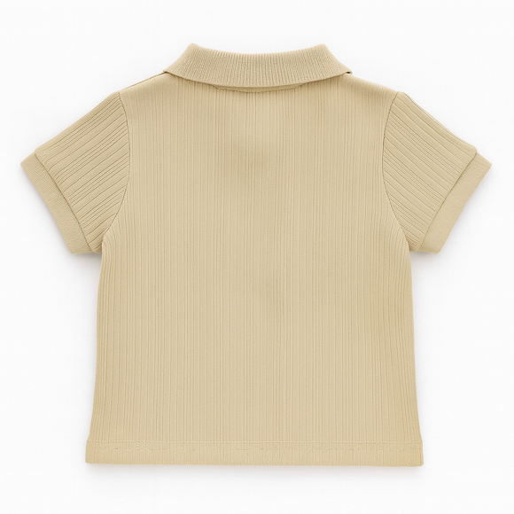 Beige Multi Rib Half Zipper Polo