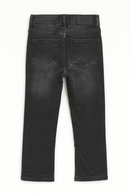 Black Wash Skinny Flared Jeans With Front Slit-3