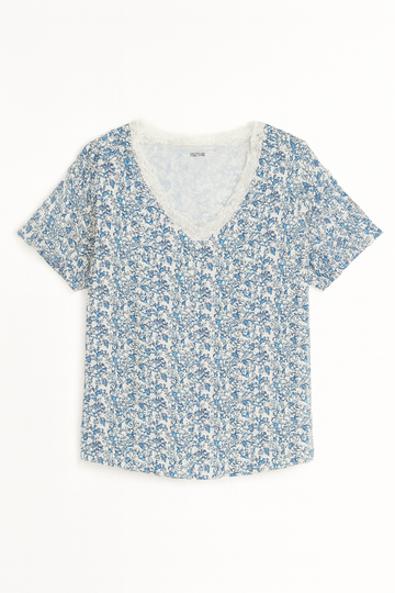 Brown Blue Floral Table Pyjama Set - 0