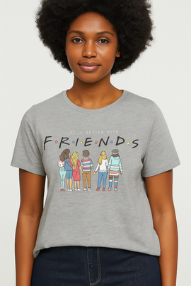 Black Friends Embroidered T Shirt Black