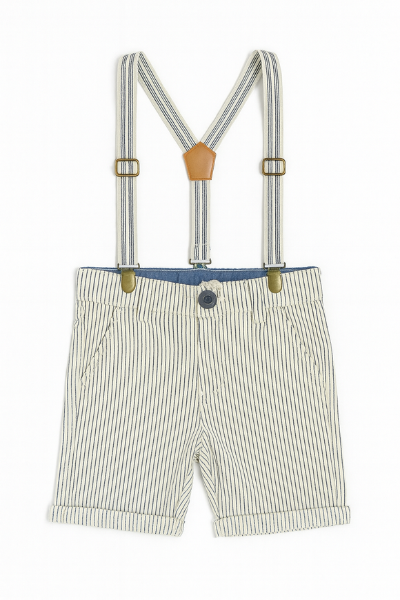 Green  White Stripes Shorts W  Suspender Shorts