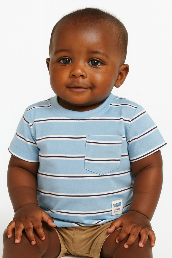 Sky Blue Striped Yarndyed Tshirt