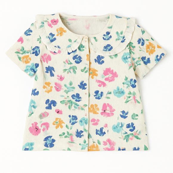 Ivory Woven Blouse With Floral All Over Print Ivory