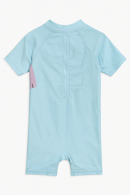 Blue Fish Print Rash Guard And Swim Shorts-3