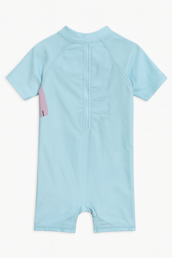 Blue Fish Print Rash Guard And Swim Shorts