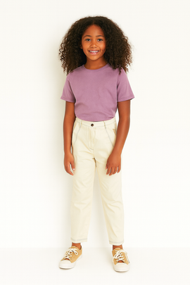 Off White Poplin Wideleg Pants With Contrast Top Stitch