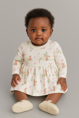 Ivory Bunny Floral All Over Print Interlock Dress