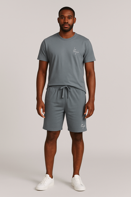 Grey T Shirt And  Pyjama Shorts Set