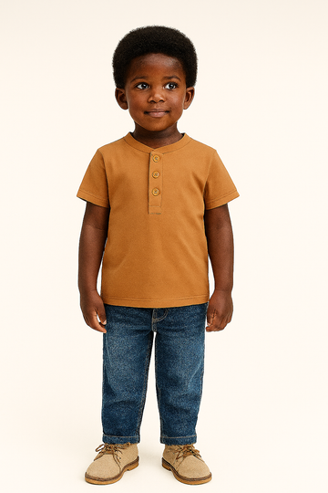 Brown Short Sleeve Henley Brown REDTAG