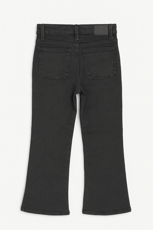 Black Wash Flared Hem Jeans With Front Pocket