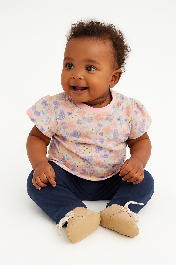 Pale Pink Floral All Over Print Short Sleeves Tee Pale Pink