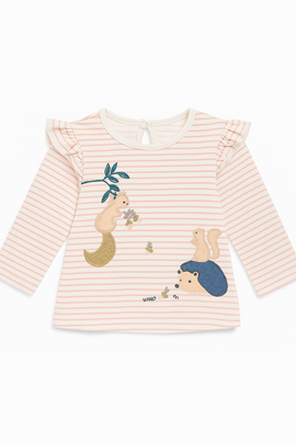 White Blue Stripes Applique Long Sleeves T - 0