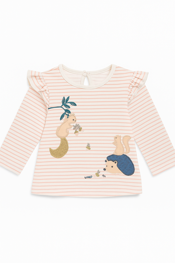 White Blue Stripes Applique Long Sleeves T