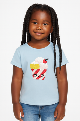 Blue Ice Cream Sequins At Chest T Shirt