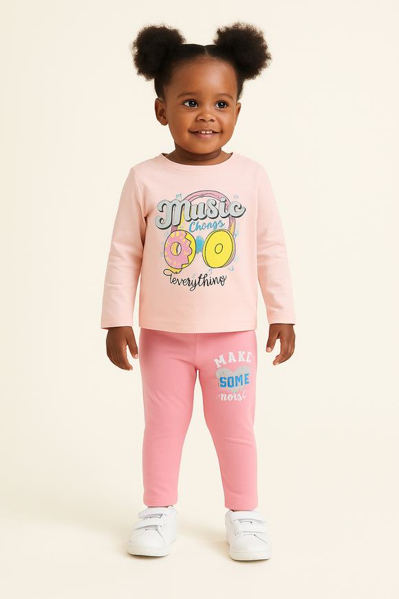 Pink Placement Print L S Pj Sets Pale Pink