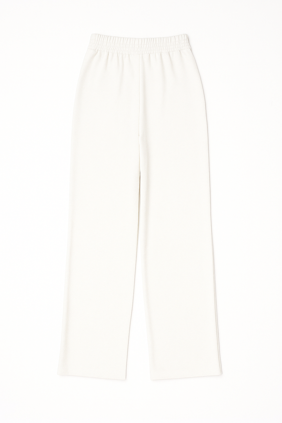 White Elasticated Button Detail Straight Fit Trouser