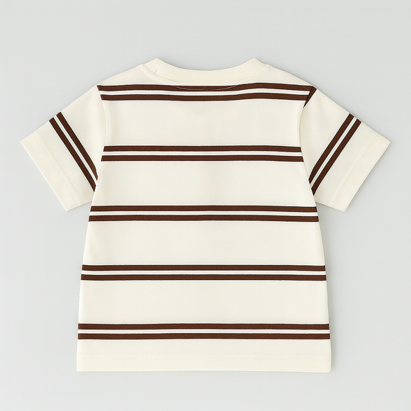 White And Brown Striped Yd Henley Tshirt