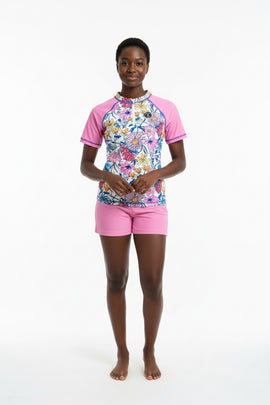 White Floral S S 3 4 Legging Sets Pale Blue