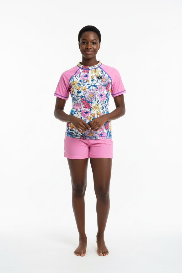 White Floral S S 3 4 Legging Sets Pale Blue