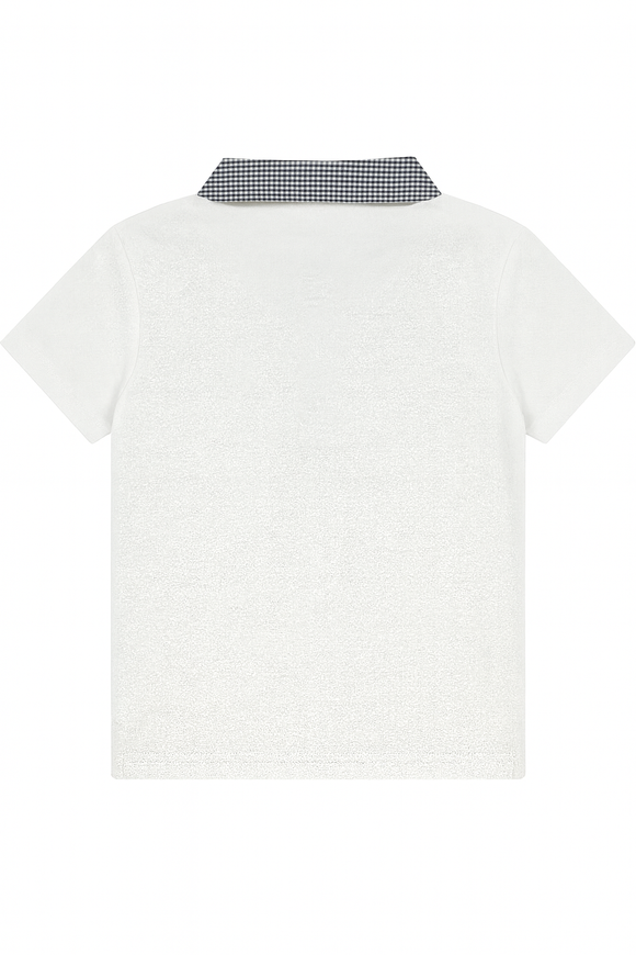 Junior Boys White Polo With Check Collar