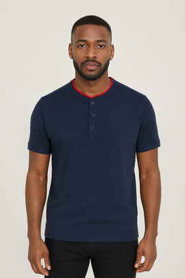 Mandrain Collar Polo Shirt Navy