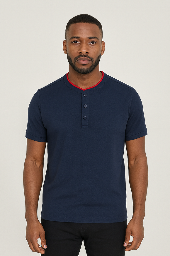 Mandrain Collar Polo Shirt Navy