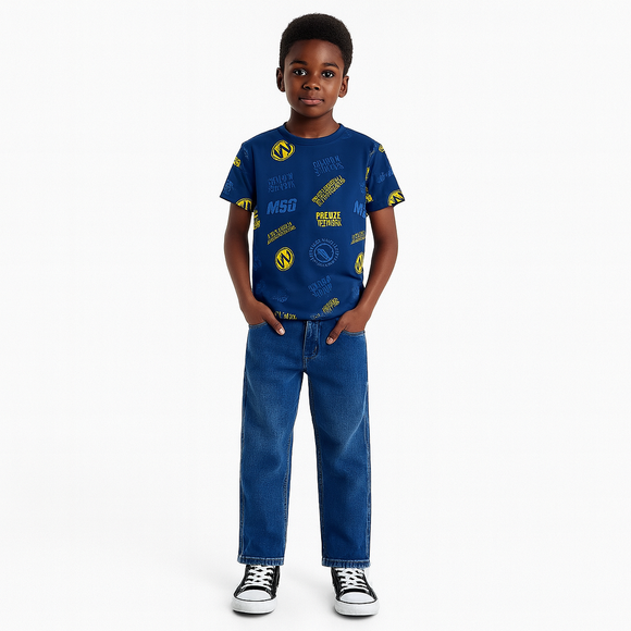 Navy Gsw Allover Print T Shirt