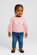 Mesh Slv With Placement Print Terry Top Pale Pink-1