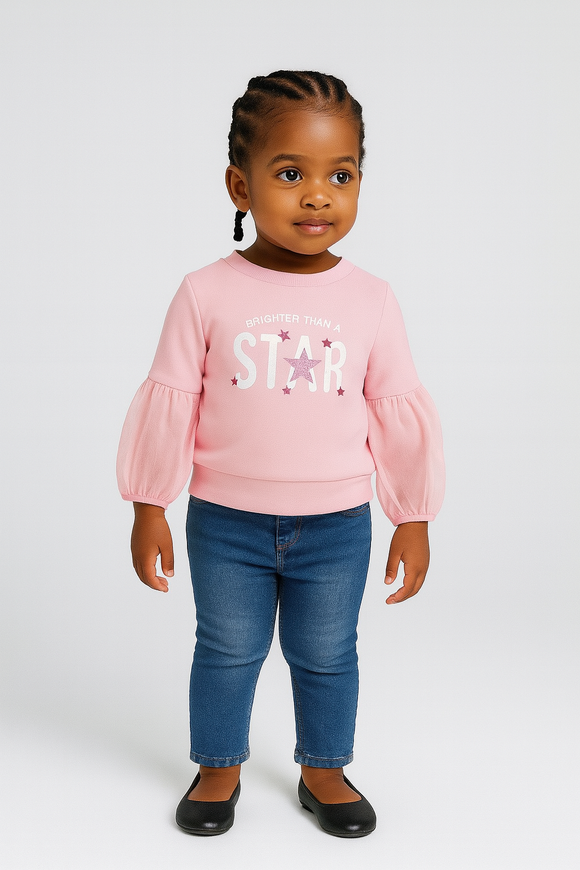 Mesh Slv With Placement Print Terry Top Pale Pink