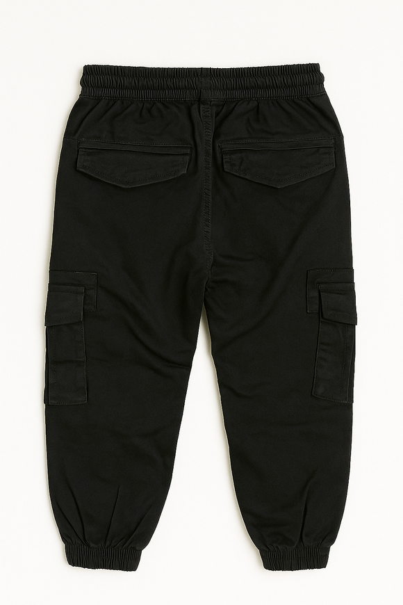 Black Cargo Pocket Ealsticated Waist Jogger Black