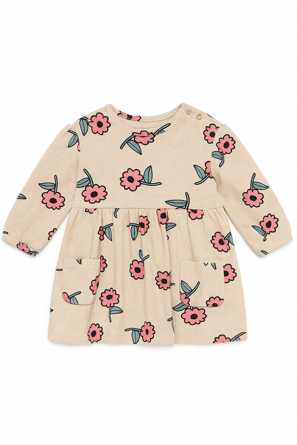 Beige Floral All Over Print Dress Beige