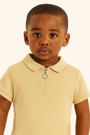 Junior Boys Beige Polo T Shirt W  Zipper-1