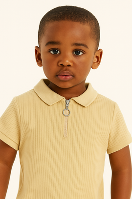 Junior Boys Beige Polo T Shirt W  Zipper