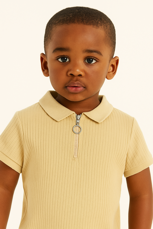 Junior Boys Beige Polo T Shirt W  Zipper