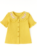 Mustard Woven Blouse With Embroidered Collar Mustard-2