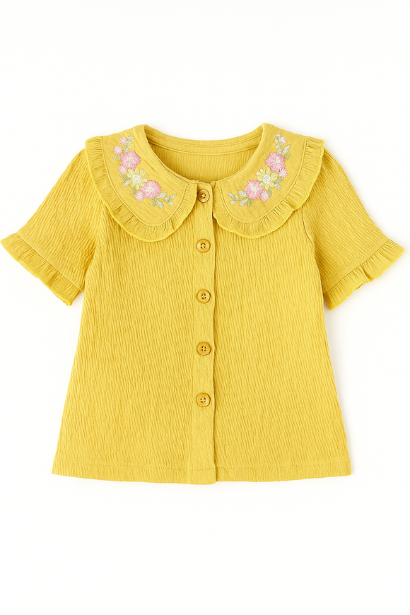 Mustard Woven Blouse With Embroidered Collar Mustard