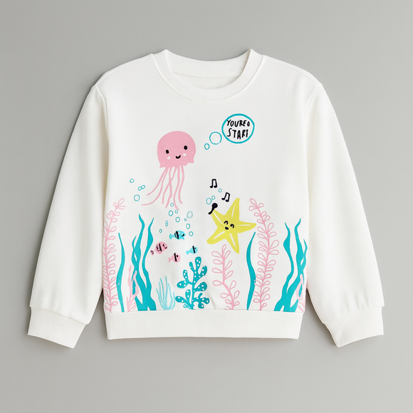 White Placement Print Sweatshirts