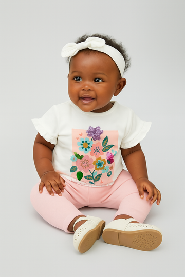 White Flower Artwork T Shirt White